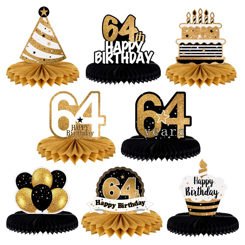 LINGTEER Happy 64th Birthday Table Honeycomb Centerpieces Cheers to 64th Birthday 64 Years Old Party Table Decorations Gift Sign. - Image 2